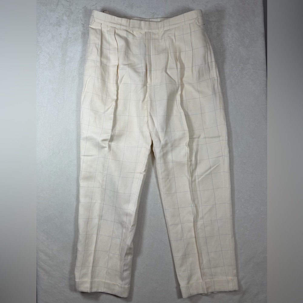 Polo Ralph Lauren Polo Golf 36/30 Silk Linen Blend Cream Plaid Chinos Trousers